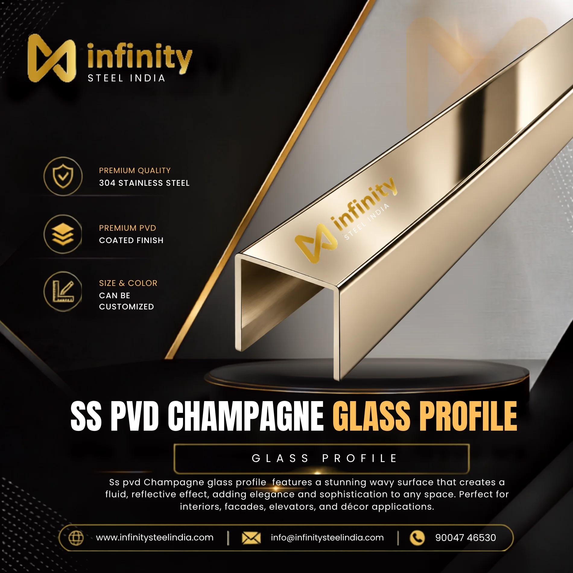 SS PVD Champagne Glass Profile, SS PVD Champagne Glass Profile Manufacturers, SS PVD Champagne Glass Profile Suppliers- Infinity Steel India