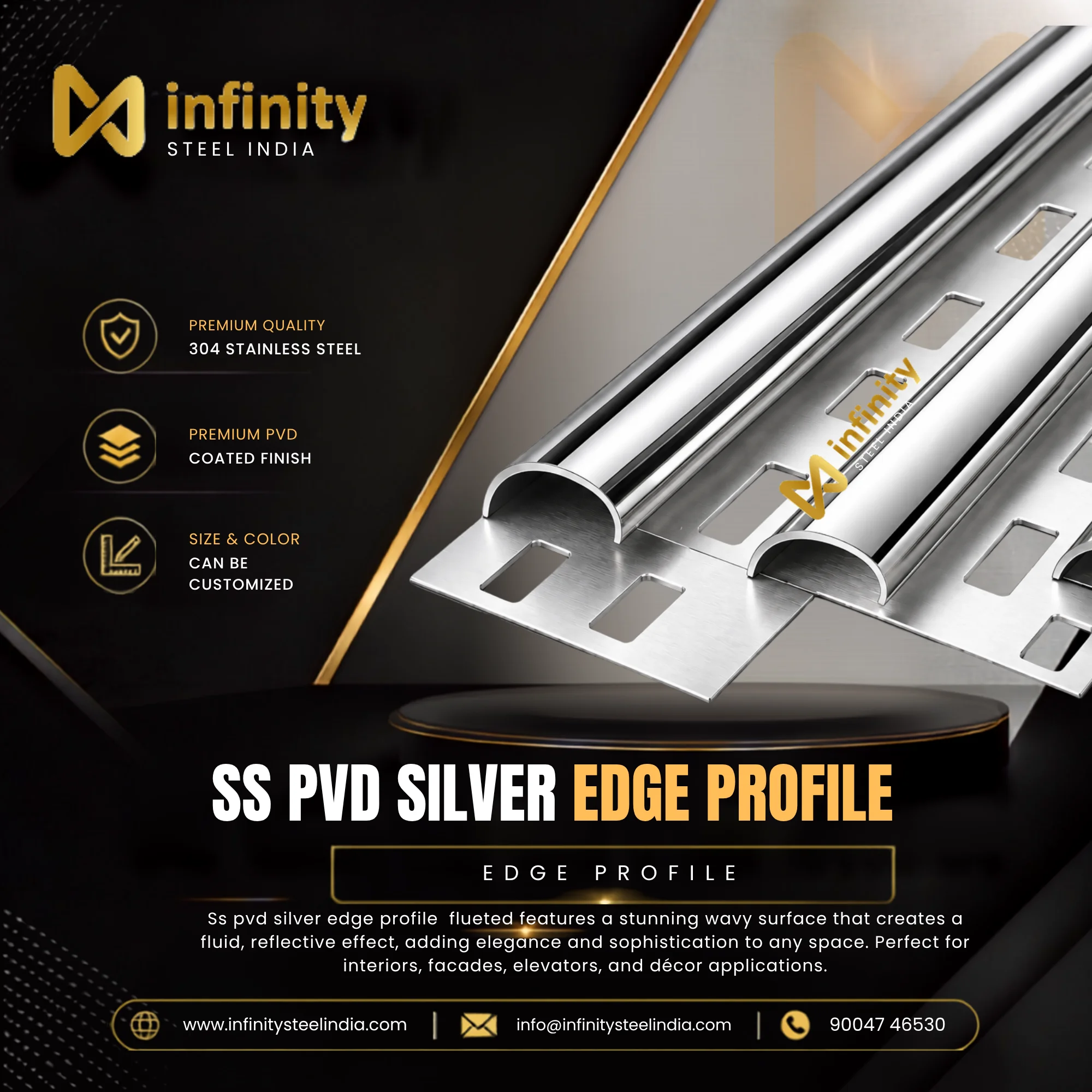 SS PVD Silver Edge Profile, SS PVD Silver Edge Profile Manufacturers, SS PVD Silver Edge Profile Suppliers- Infinity Steel India