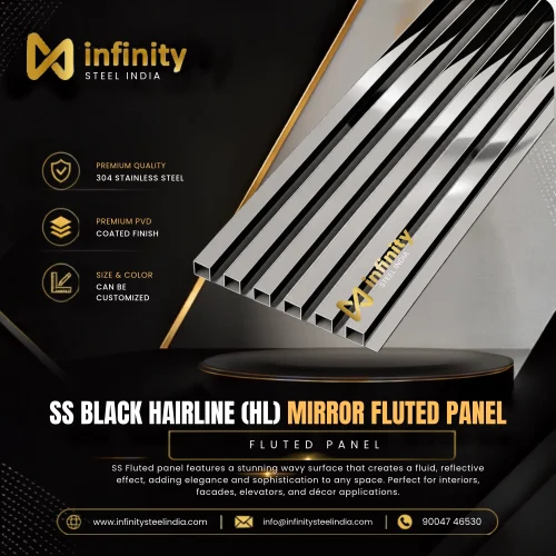SS Black Hairline  Mirror Flueted Panel, SS Black Hairline Mirror Flueted Panel Manufacturers, SS Black Hairline Mirror Flueted Panel Suppliers- Infinity Steel India