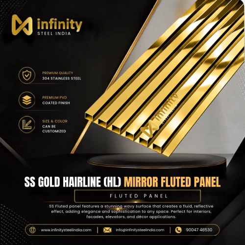 SS Gold Hairline  Mirror Flueted Panel, SS Gold Hairline  Mirror Flueted Panel Manufacturers, SS Gold Hairline  Mirror Flueted Panel Suppliers- Infinity Steel India