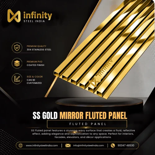 SS Gold Mirror Flueted Panel, SS Gold Mirror Flueted Panel Manufacturers, SS Gold Mirror Flueted Panel Suppliers- Infinity Steel India